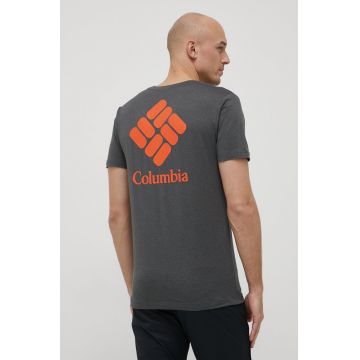 Columbia tricou sport Tech Trail Graphic culoarea gri, cu imprimeu