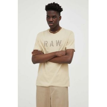G-Star Raw tricou din bumbac culoarea bej, cu imprimeu