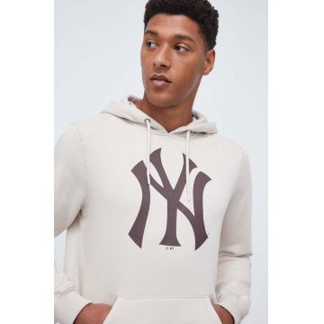 47brand bluza MLB New York Yankees barbati, culoarea bej, cu glugă, cu imprimeu