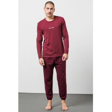 Pijama din amestec de bumbac cu imprimeu si pantaloni lungi