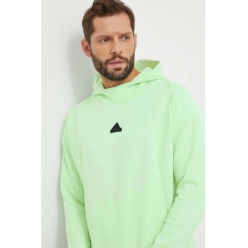 adidas bluză Z.N.E bărbați, culoarea verde, cu glugă, cu imprimeu IR5212