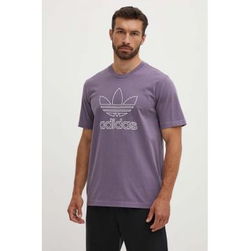 adidas Originals tricou din bumbac Trefoil Tee bărbați, culoarea violet, cu imprimeu, IR7992