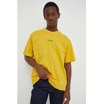 G-Star Raw tricou din bumbac barbati, culoarea galben, cu imprimeu