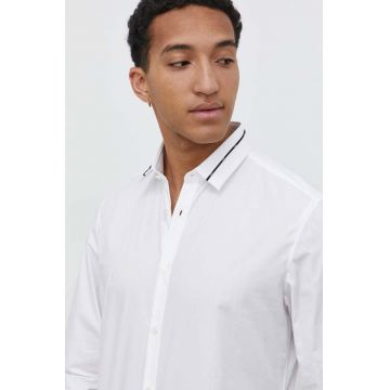 HUGO cămașă din bumbac bărbați, culoarea alb, cu guler clasic, slim 50513925