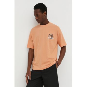 Drykorn tricou din bumbac barbati, culoarea portocaliu, cu imprimeu