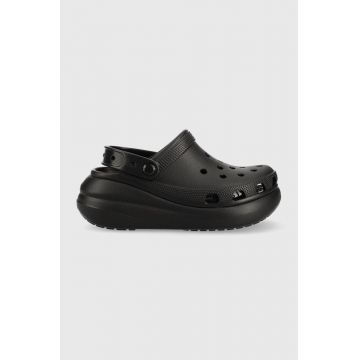 Crocs papuci Classic Crush Clog femei, culoarea negru, cu platformă 207521