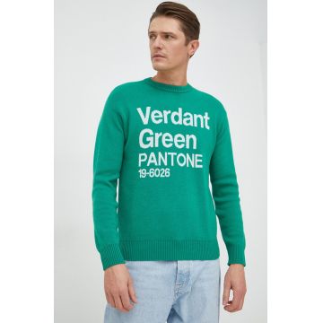United Colors of Benetton pulover din amestec de lana barbati, culoarea verde,