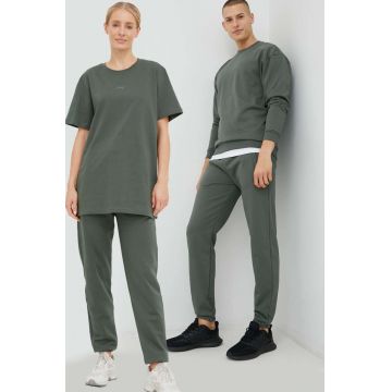 Arkk Copenhagen pantaloni de trening din bumbac unisex, culoarea verde, neted