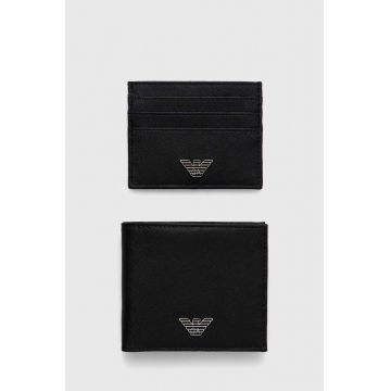 Emporio Armani portofel din piele si suport pentru card barbati, culoarea negru