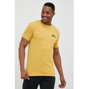 Quiksilver tricou din bumbac culoarea galben, neted