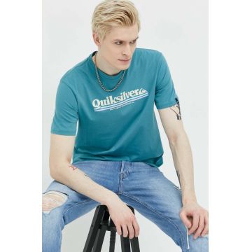 Quiksilver tricou din bumbac culoarea turcoaz, cu imprimeu