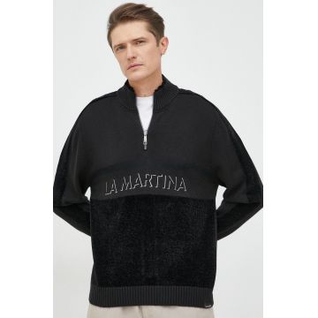 La Martina pulover din amestec de lana barbati, culoarea negru