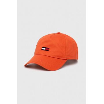 Tommy Jeans șapcă de baseball din bumbac culoarea portocaliu, neted