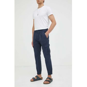 Drykorn pantaloni de bumbac culoarea albastru marin, cu fason cargo