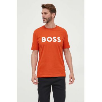 BOSS tricou din bumbac culoarea portocaliu, cu imprimeu 50495742