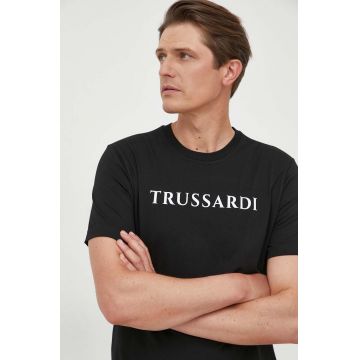 Trussardi tricou din bumbac culoarea negru, cu imprimeu