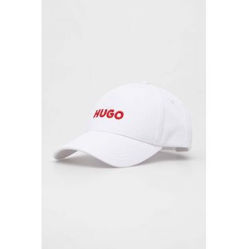 HUGO șapcă de baseball din bumbac culoarea alb, cu imprimeu 50496033