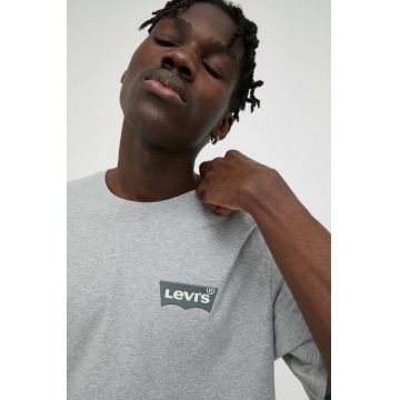 Levi's tricou din bumbac culoarea gri, cu imprimeu