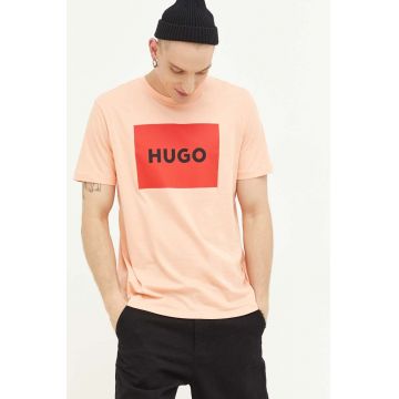 HUGO tricou din bumbac culoarea roz, cu imprimeu 50467952