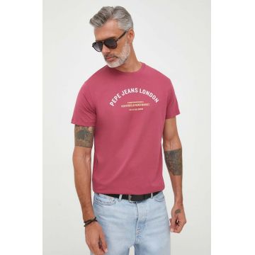 Pepe Jeans tricou din bumbac Waddon culoarea roz, cu imprimeu