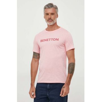United Colors of Benetton tricou din bumbac culoarea roz, cu imprimeu