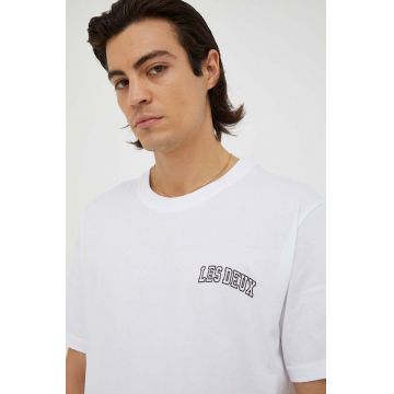 Les Deux tricou din bumbac culoarea alb, cu imprimeu