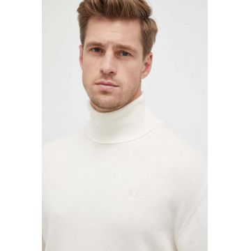 La Martina pulover din amestec de lana barbati, culoarea bej, light, cu guler