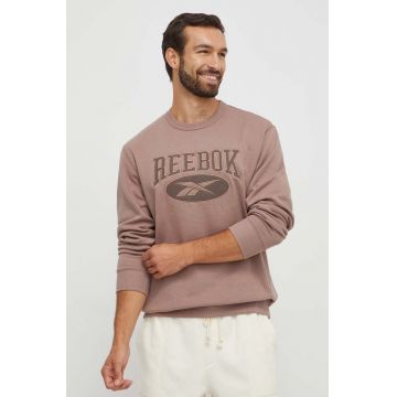 Reebok Classic bluza barbati, culoarea maro, cu imprimeu