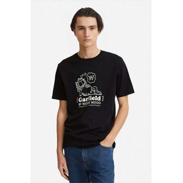 Wood Wood tricou din bumbac X Garfield culoarea negru, cu imprimeu 30045702.2222-BLACK