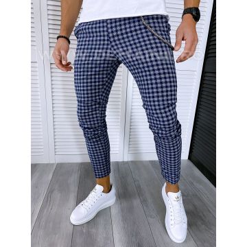 Pantaloni barbati casual regular fit bleumarin in carouri B1589 1-3 E