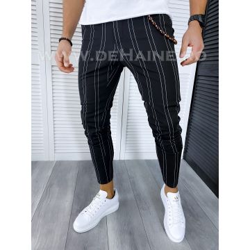 Pantaloni barbati casual regular fit negri in dungi B1704 3-5 E