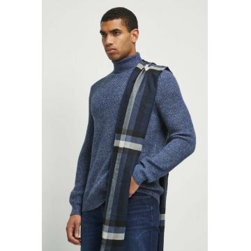 Medicine pulover din amestec de lana barbati, culoarea albastru marin, cu guler