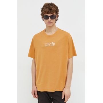 Levi's tricou din bumbac barbati, culoarea portocaliu, cu imprimeu