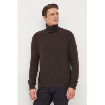 Sisley pulover de lana barbati, culoarea maro, cu guler