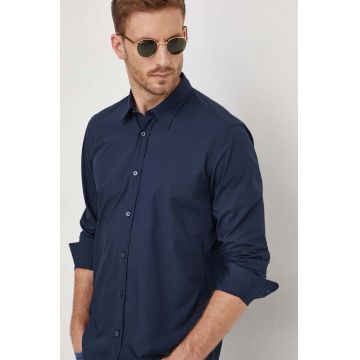 BOSS cămașă din bumbac bărbați, culoarea bleumarin, cu guler clasic, slim 50497037