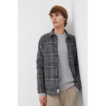 Hollister Co. jachetă cămașă din amestec de lână culoarea gri, de tranzitie