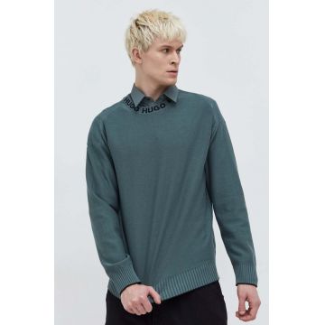 HUGO pulover de bumbac bărbați, culoarea verde, light 50474813