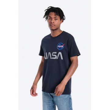 Alpha Industries tricou din bumbac NASA Reflective T culoarea bleumarin, cu imprimeu 178501.07-navy