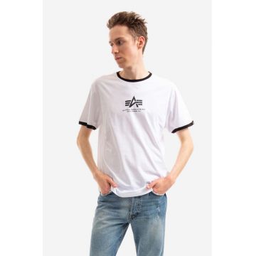 Alpha Industries tricou din bumbac Tee Contrast culoarea alb, cu imprimeu 106501.09-white