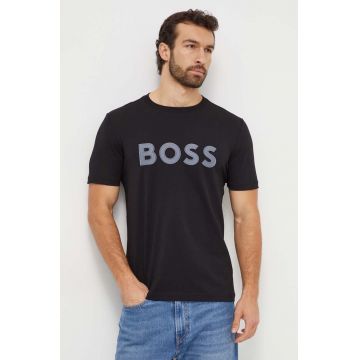BOSS Green tricou din bumbac bărbați, culoarea negru, cu imprimeu 50506344