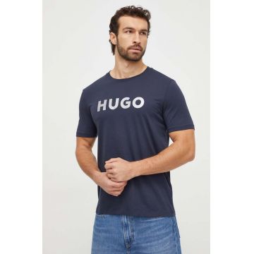 HUGO tricou din bumbac bărbați, culoarea bleumarin, cu imprimeu 50506996