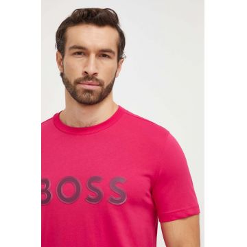 BOSS Green tricou din bumbac bărbați, culoarea roz, cu imprimeu 50506344