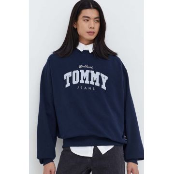 Tommy Jeans hanorac de bumbac bărbați, culoarea bleumarin, cu imprimeu DM0DM18386