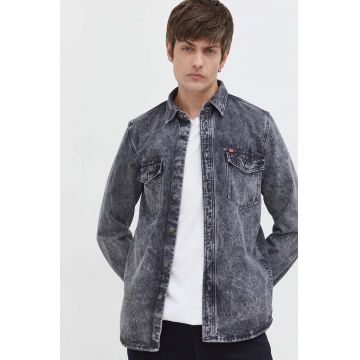 HUGO cămașă jeans bărbați, culoarea gri, cu guler clasic, regular 50508625
