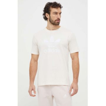 adidas Originals tricou din bumbac Trefoil bărbați, culoarea bej, cu imprimeu, IU2367