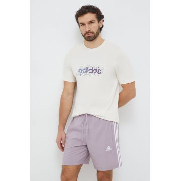 adidas tricou din bumbac bărbați, culoarea bej, cu imprimeu IM8310