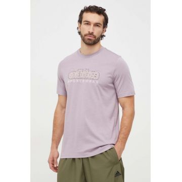adidas tricou din bumbac bărbați, culoarea violet, cu imprimeu IM8315