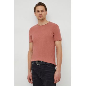 Sisley tricou din bumbac barbati, culoarea roz, neted