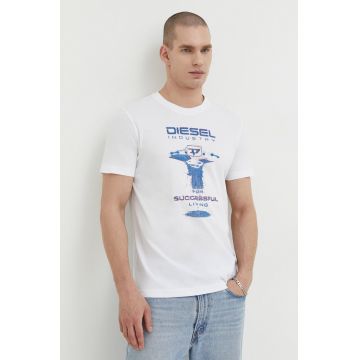 Diesel tricou din bumbac bărbați, culoarea alb, cu imprimeu A12497.0GRAI