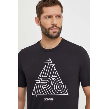 adidas tricou din bumbac TIRO bărbați, culoarea negru, cu imprimeu IS2877